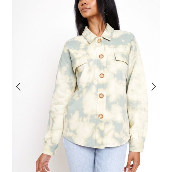 Mystree Jackets & Blazers - 191. Mystree Shacket Bleached Design Green/Cream Top NWT